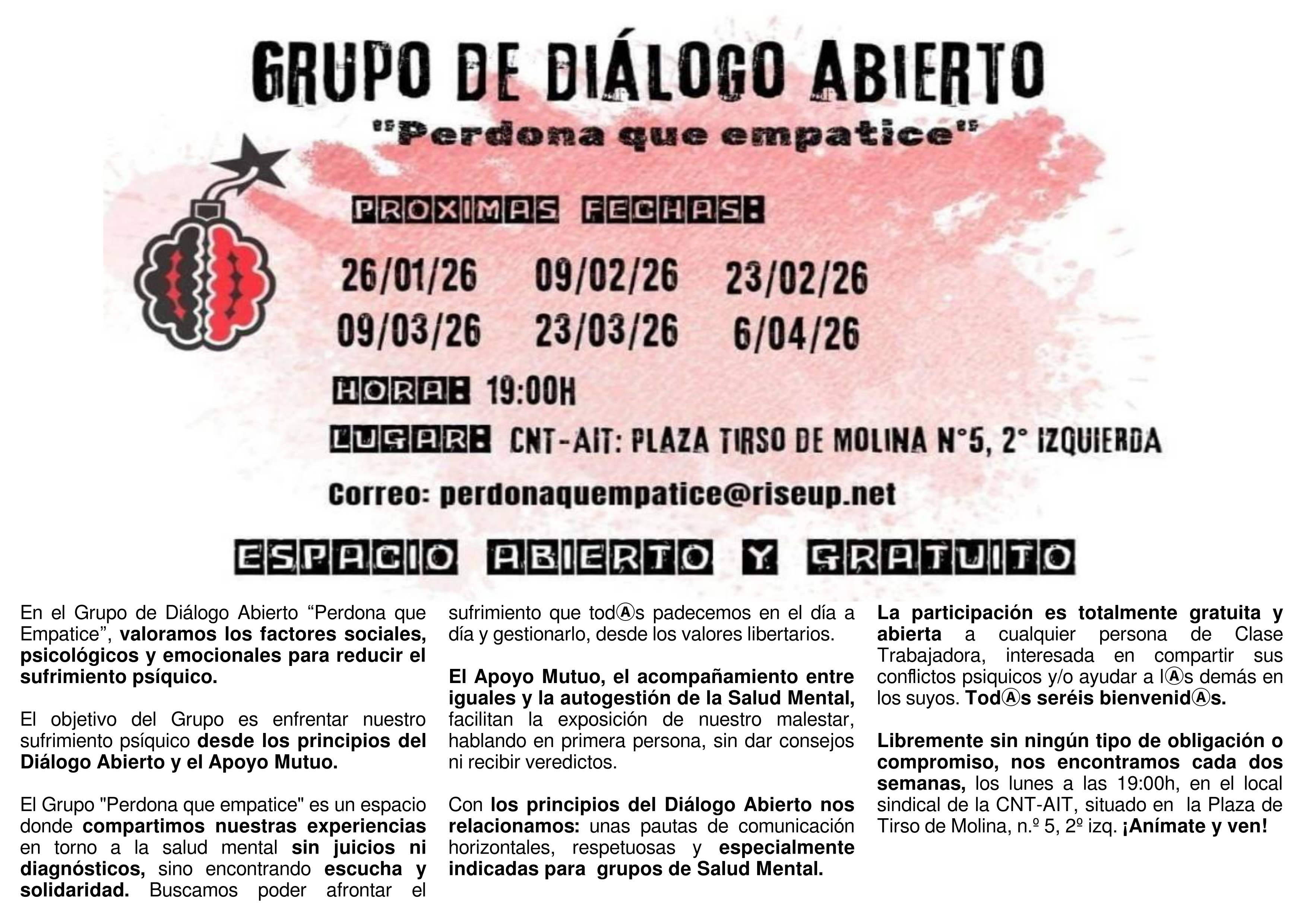 Grupo de diálogo abierto Perdona que empatice con fechas de las próximas reuniones